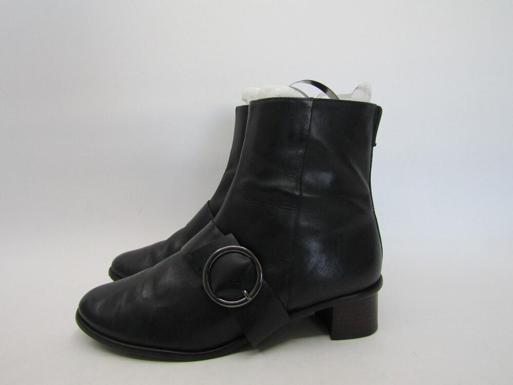 Tibi Womens Size 38.5 EUR Black Leather Zip Buckle Fashion Ankle Boots Booties
